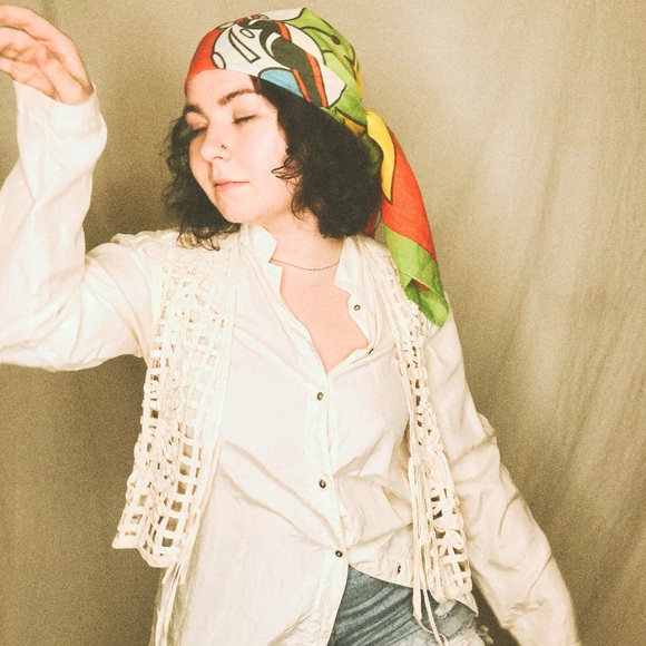 Vintage 70s cream ligh weight button down w/ vest - Picture 2 of 4